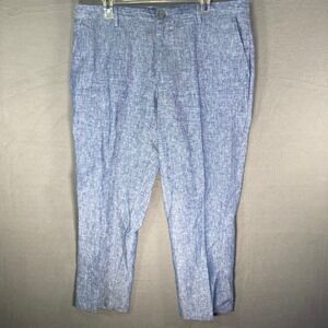 Tasso Elba Mens 36W 30L Linen Blend Blue Flat Front Casual Dress Pants‎